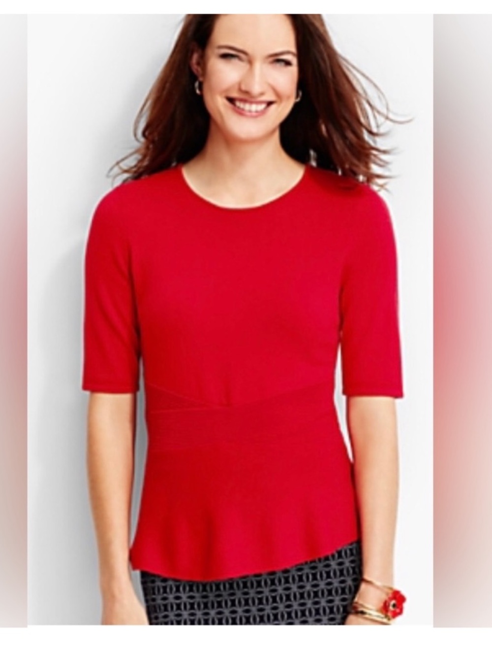 Talbots Bright Red Peplum Short-Sleeve Top size SP